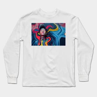 Painted Insanity Dripping Madness 4 Breaking Through  -  Abstract Surreal Expressionism Digital Art - Bright Colorful Portrait Painting - Dripping Wet Paint & Liquid Colors Long Sleeve T-Shirt